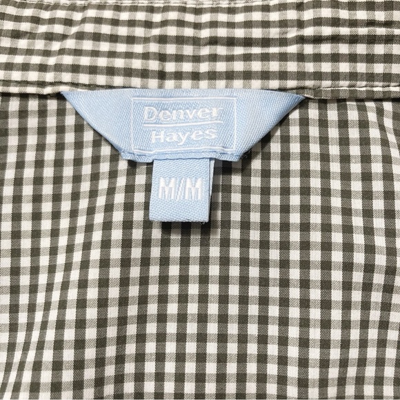 DENVER HAYES Sage grey white gingham roll tab shirt ~ MEDIUM camp outdoor top - Picture 2 of 14